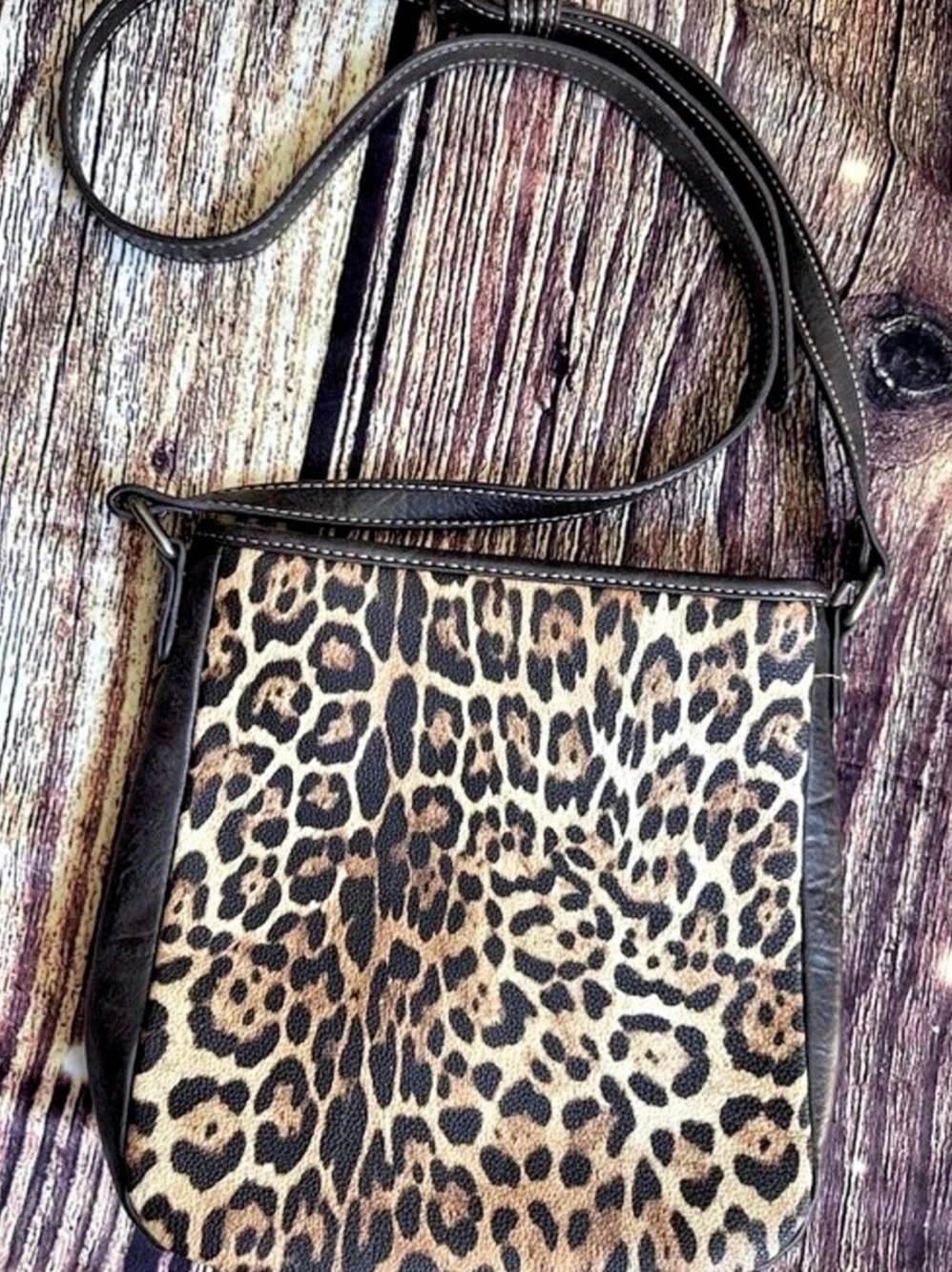 American Bling Leopard Print Crossbody Bag in Black & Brown